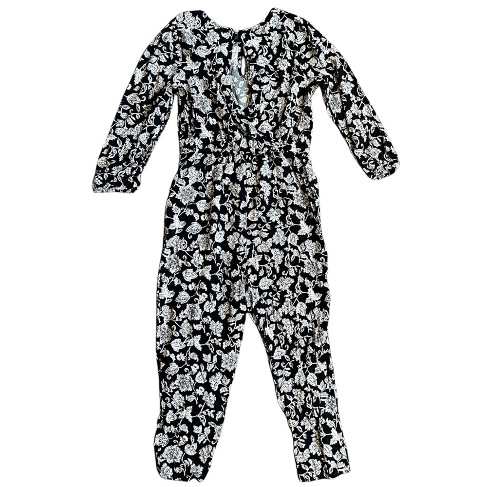 Old Navy Jumpsuit Floral Waist-Defined 3/4 Sleeve Ankled Rayon Lightweight EUC M